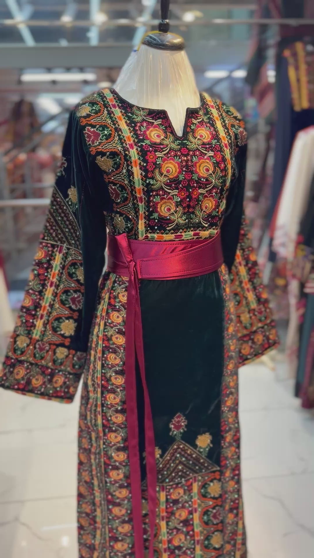 Dark Green Thobe Floral Embroidery