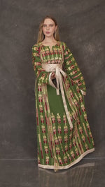 Load and play video in Gallery viewer, Green Embroidered Thobe Jordanian Palestinian Thoub Dress
