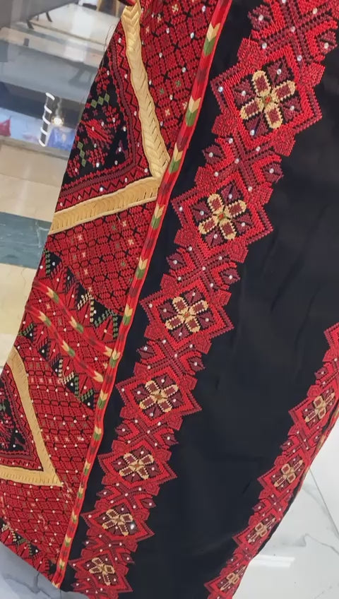 Black/Red Palstainen Embroidery Traditional Long Thoub