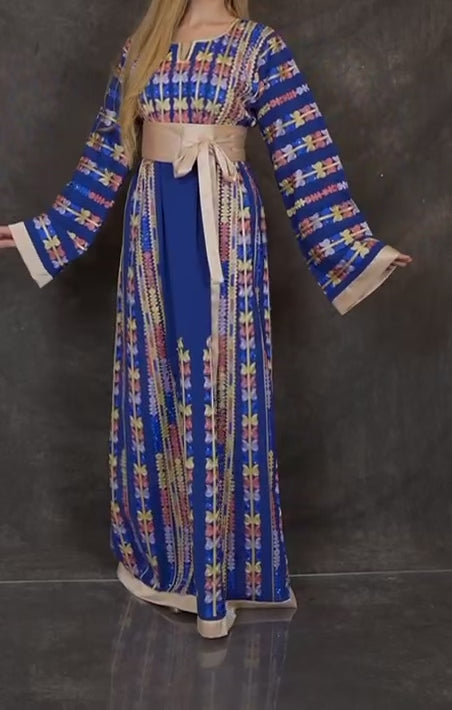 Blue Embroidered Thobe Jordanian Palestinian Thoub Dress