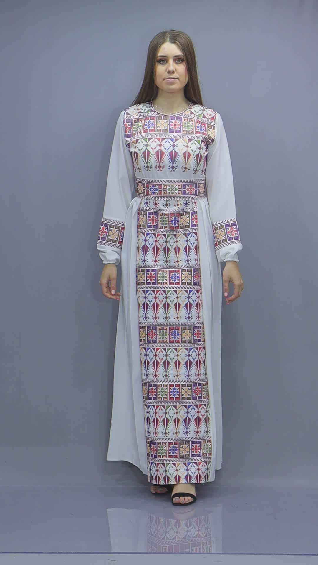 Colorful Simple Modest Embroidered Long Dress