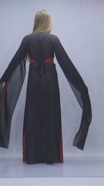 Load and play video in Gallery viewer, Black &amp; Red Modest Embroidered Long Dress
