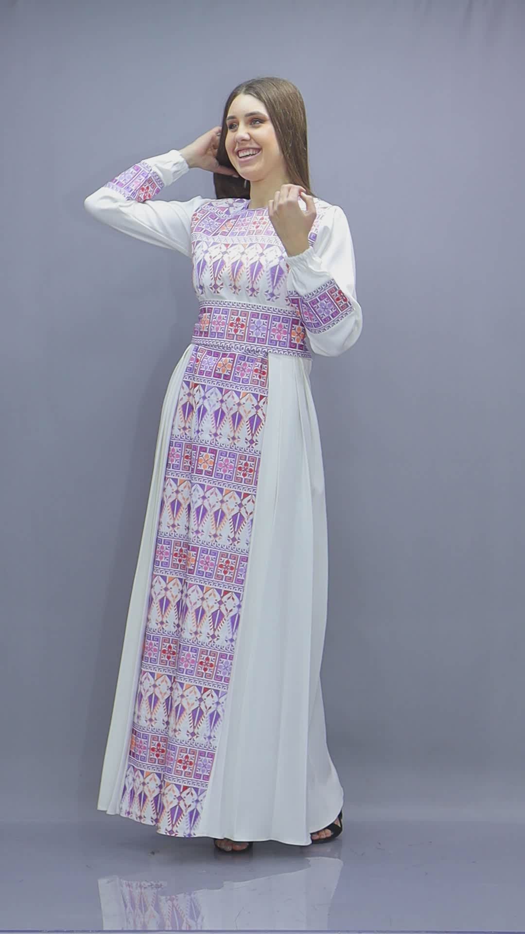 Purple Simple Modest Embroidered Long Dress