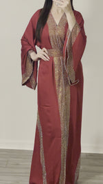 Load and play video in Gallery viewer, Maroon The modest style Dubai abaya stone
