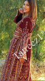 Elegant Burgundy Palestinian Embroidered Rhinestones Henna Thobe Dress - Tatreez1