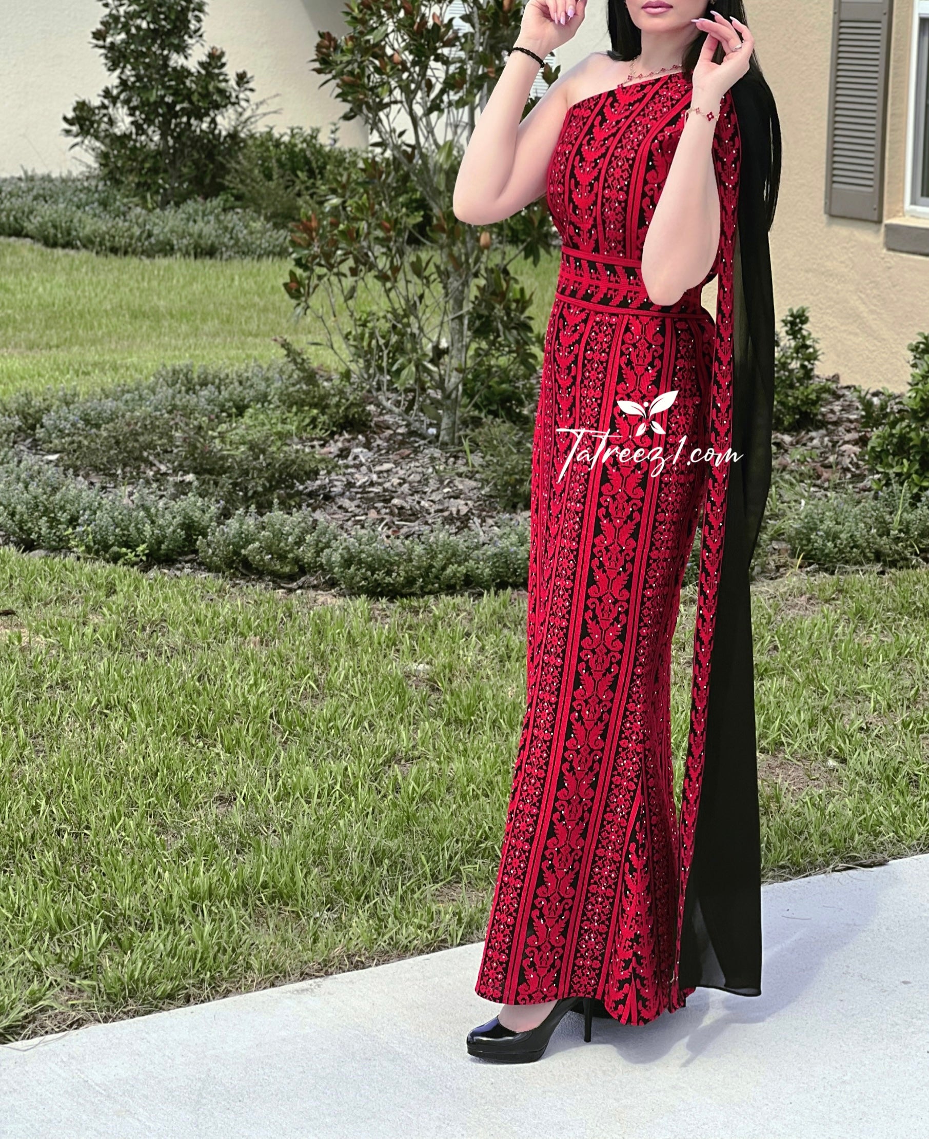 Stunning Red Carpet One Shoulder Fully Embroidery Long Dress