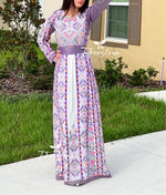 Load image into Gallery viewer, Purple Embroidery Stunning Kashmir Sleeve with Reversible Belt Stone Thobe
