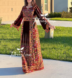 Beautiful Maroon Velvet Embroidery Stone Thoub