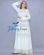 Load image into Gallery viewer, Stunning Chiffon White &amp; Gold  Embroidery Long Maxi Thoub
