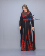 Charger l&#39;image dans la galerie, Black &amp; Red Modest Embroidered Long Dress
