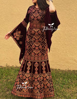 Load image into Gallery viewer, Maroon Luxury Mermaid Embroidery Velvet Thoub
