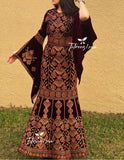 Maroon Luxury Mermaid Embroidery Velvet Thoub