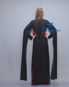 Black & Red Modest Embroidered Long Dress