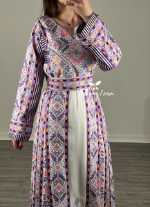 Purple Embroidery Stunning Kashmir Sleeve with Reversible Belt Stone Thobe