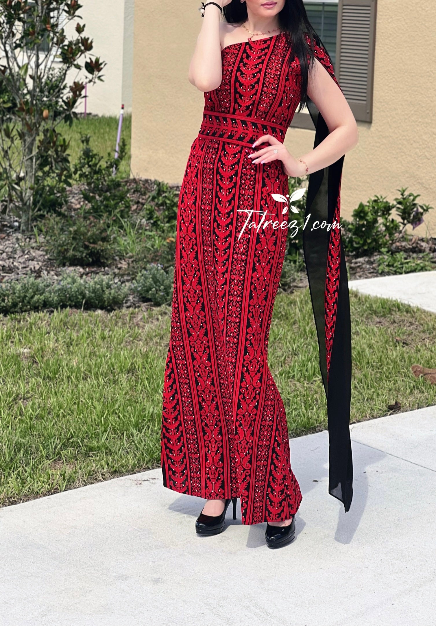 Stunning Red Carpet One Shoulder Fully Embroidery Long Dress