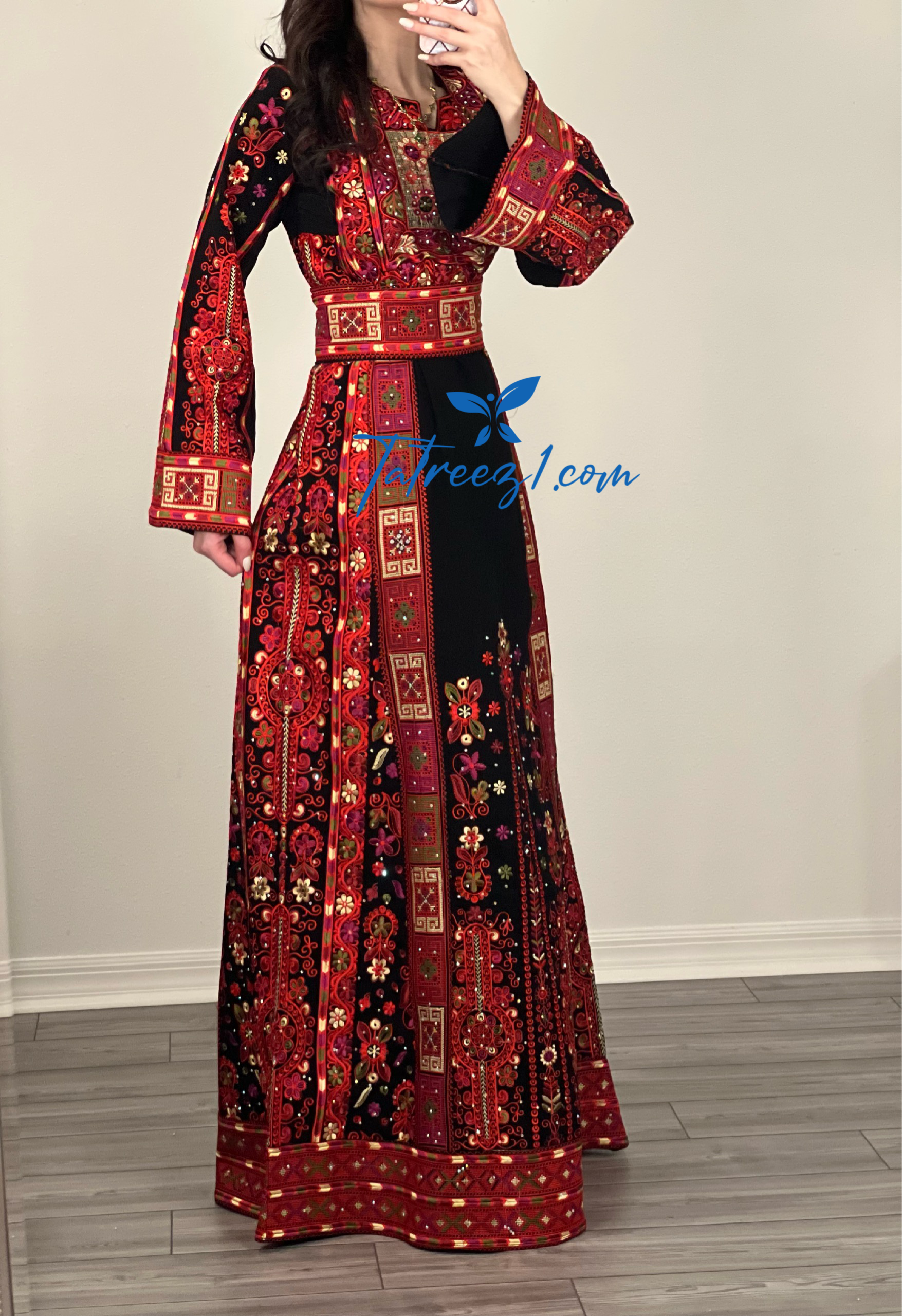 Velvet Red/Black Malakh High Quality Stone Embroidery Thobe