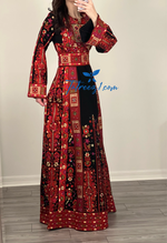 Load image into Gallery viewer, Velvet Red/Black Malakh High Quality Stone Embroidery Thobe
