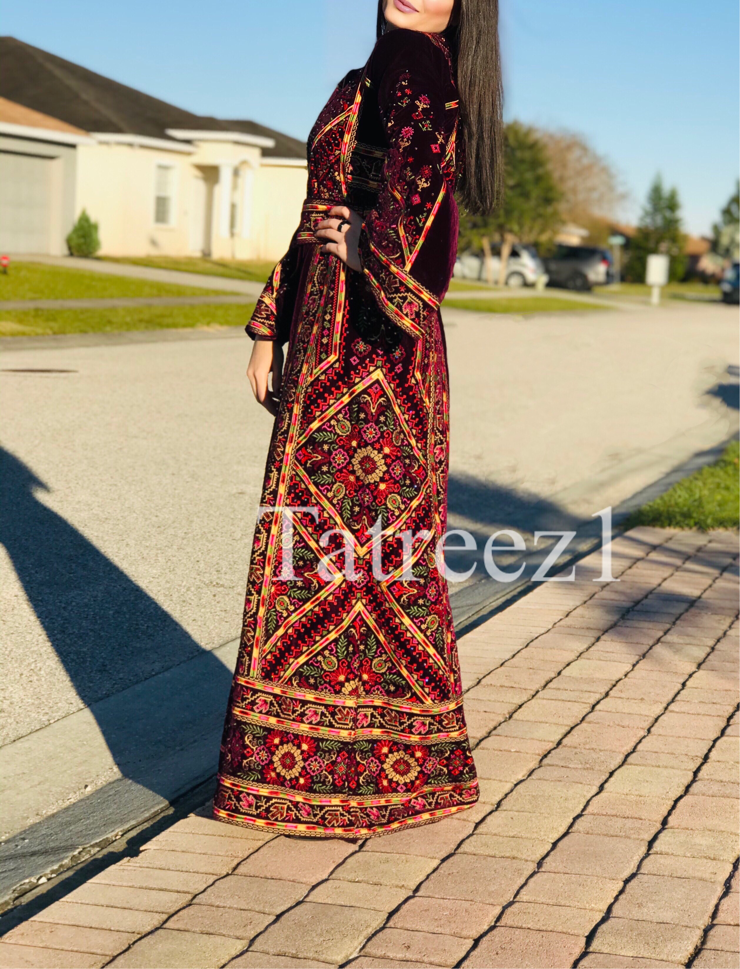 The Luxury Embroidery Elegant Velvet Palestinian Thoub