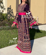 Load image into Gallery viewer, Purple With Reversible Belt Embroidered Palestinian Fellahi Thobe
