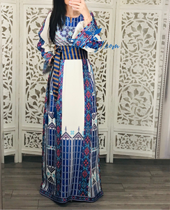 White/ Blue Astonishing Palstainen Embroidery Traditional Long Thoub