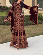 Load image into Gallery viewer, Maroon Luxury Mermaid Embroidery Velvet Thoub
