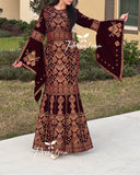 Maroon Luxury Mermaid Embroidery Velvet Thoub