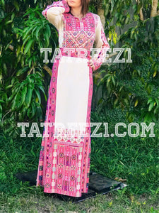 Pink Tatreez Traditional Palestinian Thoub Embroidery Dress