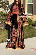 Load image into Gallery viewer, The New Black Velvet Malacca Embroidered Palestinian Fellahi Thobe
