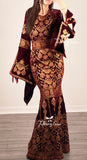 Maroon Luxury Mermaid Embroidery Velvet Thoub
