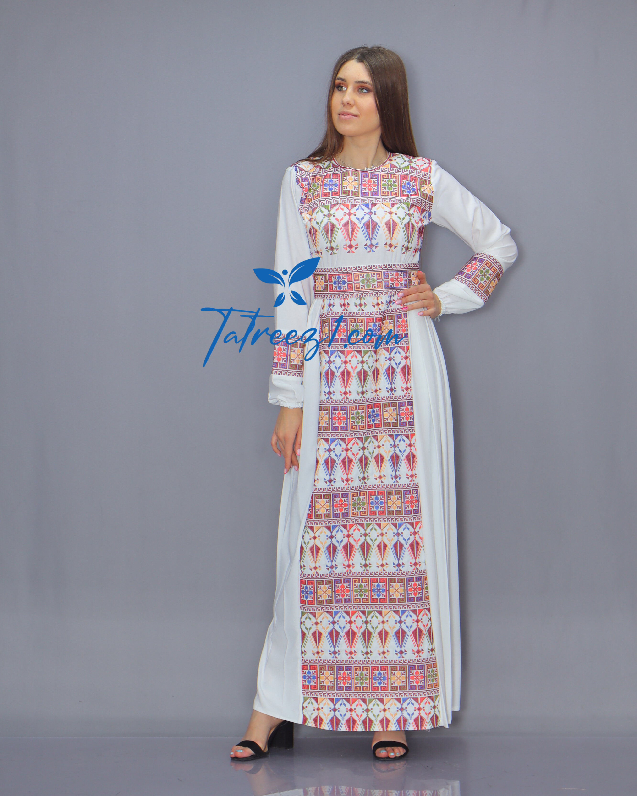 Colorful Simple Modest Embroidered Long Dress