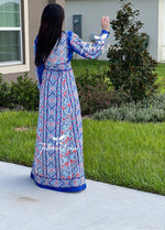 Charger l&#39;image dans la galerie, Blue Fully Embroidered  Thoub Dress with Reversible Belt
