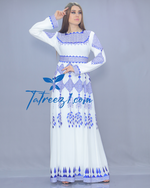 Charger l&#39;image dans la galerie, Stunning Chiffon White&amp; Blue Embroidery Long Maxi Thoub
