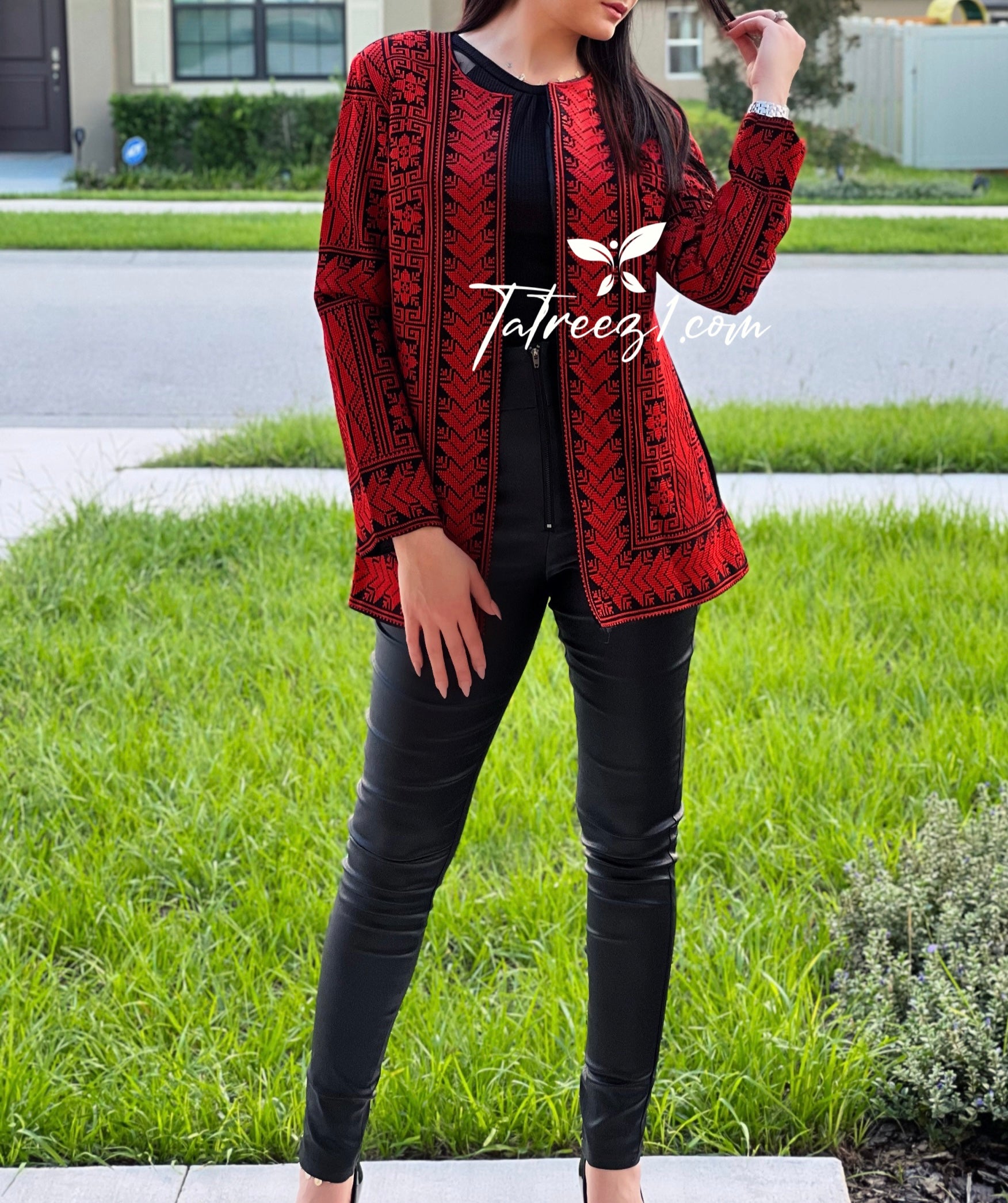 Stunning Red Long Jacket Embroidery