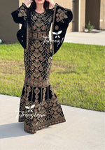 Load image into Gallery viewer, Black Luxury Mermaid Gold Embroidery Velvet Thoub
