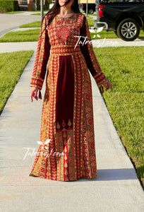 Red/ Gold Embroidery Delicate with Stone Embroidery Thobe