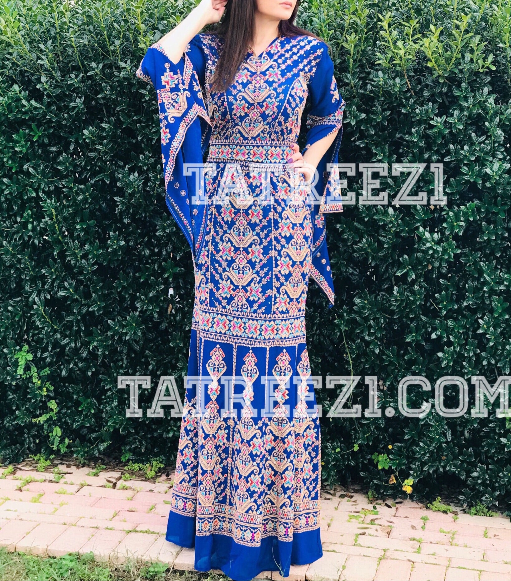 Chiffon Blue Miss Princess Embroidery Long Thoub Dress