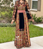 Load image into Gallery viewer, New Collections Gold Embroidery Elegant Velvet Palestinian Thoub
