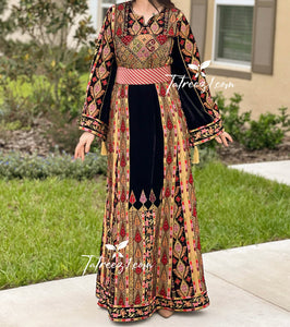 New Collections Gold Embroidery Elegant Velvet Palestinian Thoub