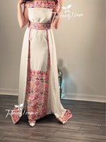 Load image into Gallery viewer, Off White Off Shoulder Floral Embroidered Overskirt Long Dress
