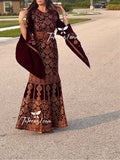 Maroon Luxury Mermaid Embroidery Velvet Thoub