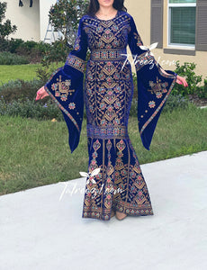 Blue Luxury Mermaid Embroidery Velvet Thoub