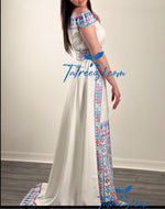 Load image into Gallery viewer, White Off Shoulder Floral Embroidered Overskirt Long Dress
