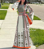 Load image into Gallery viewer, Green Embroidery Qasab Thoub  Wide Sleeve Elegant with Reversible Belt
