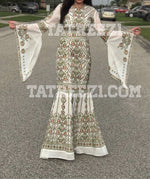 Charger l&#39;image dans la galerie, Miss Princess Off White With Green Embroidery Long Thoub Dress
