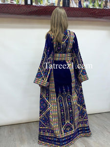 Blue Embroidery Velvet Stones  Long Thoub