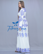 Charger l&#39;image dans la galerie, Stunning Chiffon White&amp; Blue Embroidery Long Maxi Thoub
