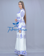 Charger l&#39;image dans la galerie, Stunning Chiffon White&amp; Blue Embroidery Long Maxi Thoub
