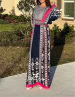 Load image into Gallery viewer, Navy Embroidery Qasab Thoub  Wide Sleeve Elegant with Reversible Belt
