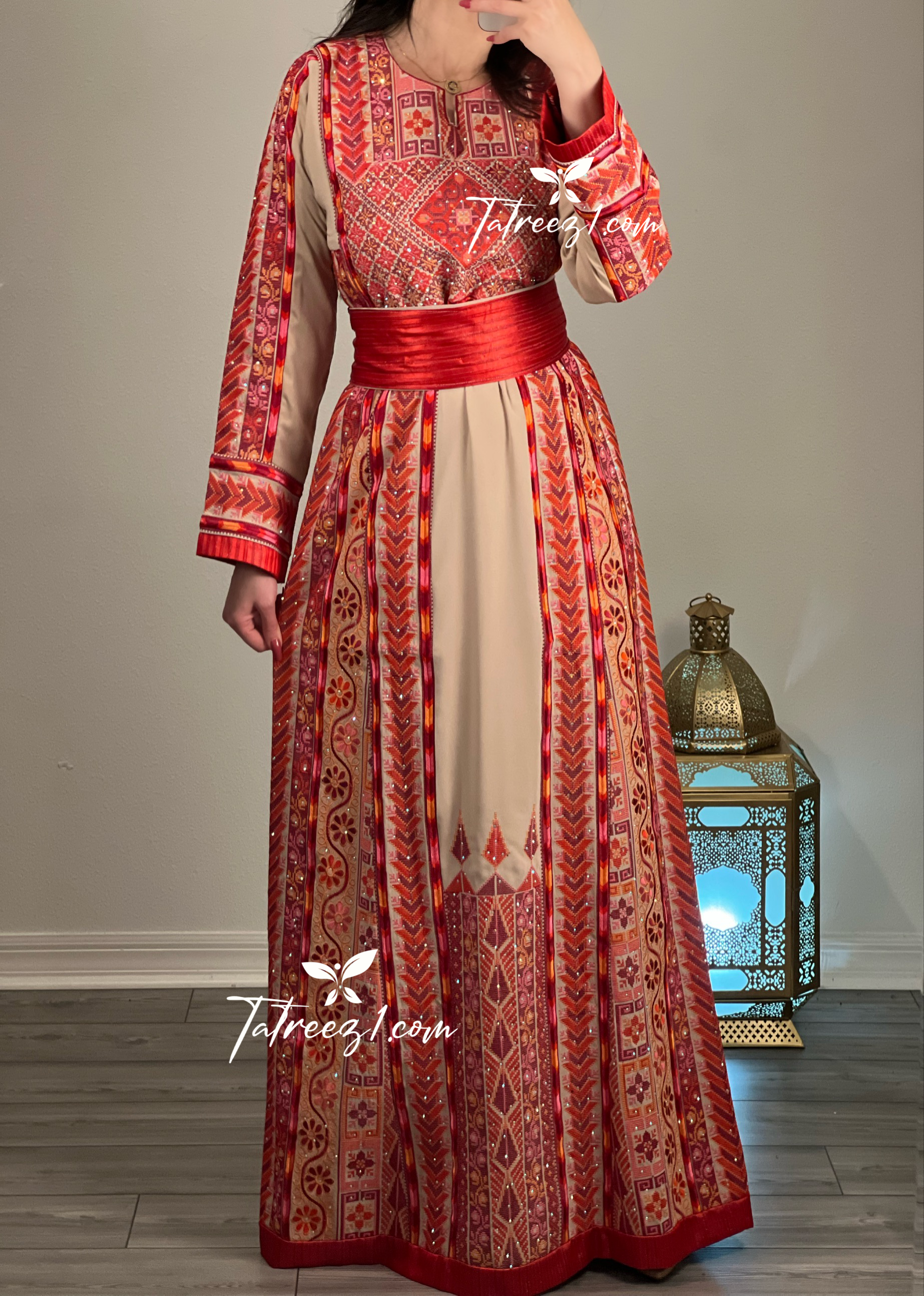 Cappuccino Multicolor Delicate Malacca with Kashmir Stone Embroidery Thobe with Reversible Belt