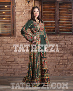 New Collections Green Embroidered Thobe Jordanian Palestinian Thoub Dress